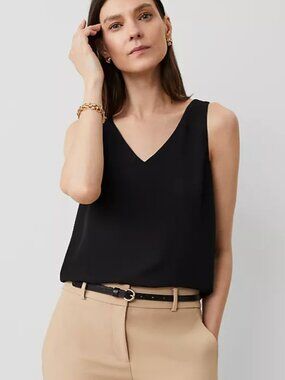 Ann Taylor Petite Mixed Media V-Neck Shell